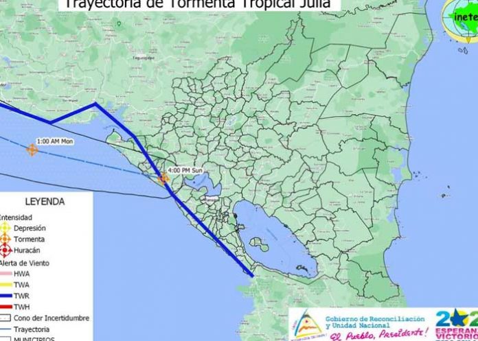 INETER informa sobre la trayectoria de tormenta Julia en Nicaragua