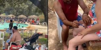 ¡Sin vergüenza! Pareja se depilan mutuamente sus partes en piscina