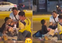 Familia celebra el cumpleaños de su pequeño en la calle