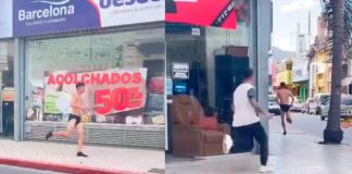 Hombre furioso corre tras el amante de su esposa y en calzoncillos