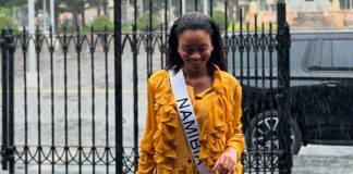 Foto: ¡La inesperada alegría de Miss Namibia! Jameela Uiras se divierte bajo la lluvia/Cortesía