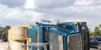 Foto: Rastra cargada de alimento para ganado da vueltas en plena rotonda de Monimbó / TN8