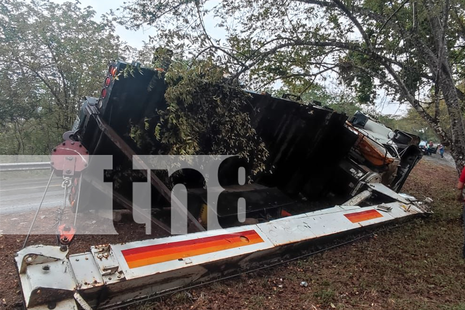 Foto: En medio de la lluvia, un camión se volcó en las vueltas Las Ñambaras / TN8