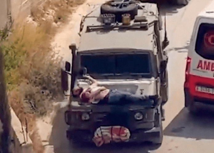 Palestino atado a coche militar israelí genera ola de indignación