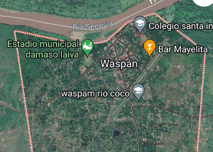 Foto: Mapa satelital de Waspam, Caribe Norte