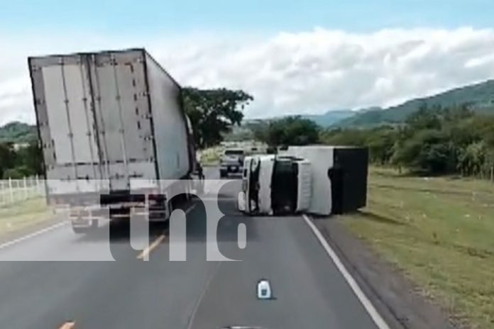 Foto: Daños materiales deja camión volcado en carretera Panamericana Norte/TN8