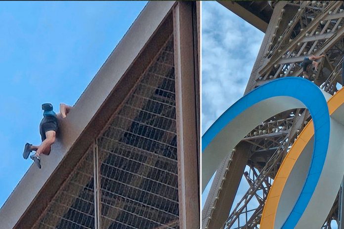 Foto: Hombre escala sin cuerdas la Torre Eiffel en París y es detenido/ Cortesía