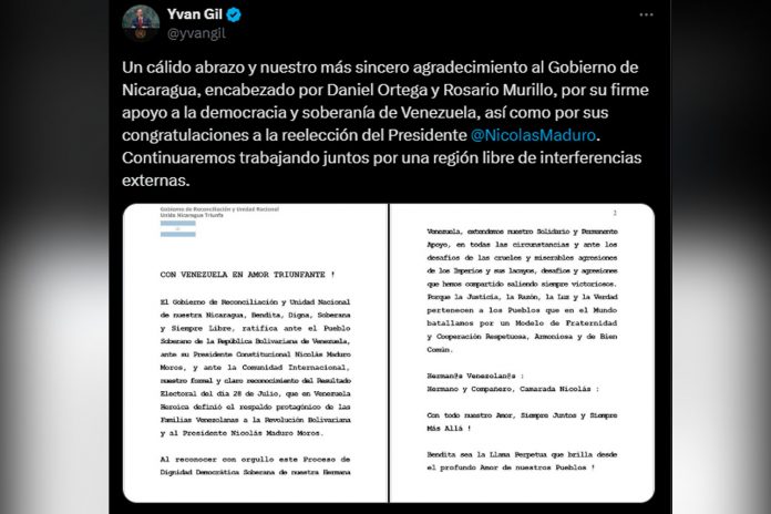 Foto: Yvan Gil canciller de Venezuela expresó su agradecimiento al Gobierno de Nicaragua/Cortesía