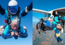 Foto: Abuela celebró su cumpleaños con salto en paracaídas /Cortesía