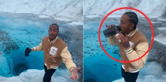 Foto: Ludacris generó preocupación al beber agua directamente de un glaciar/Cortesía