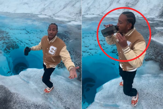 Foto: Ludacris generó preocupación al beber agua directamente de un glaciar/Cortesía