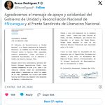 Foto: Canciller Bruno Rodríguez expresa gratitud por el mensaje de apoyo de Nicaragua/Cortesía