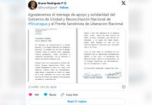 Foto: Canciller Bruno Rodríguez expresa gratitud por el mensaje de apoyo de Nicaragua/Cortesía