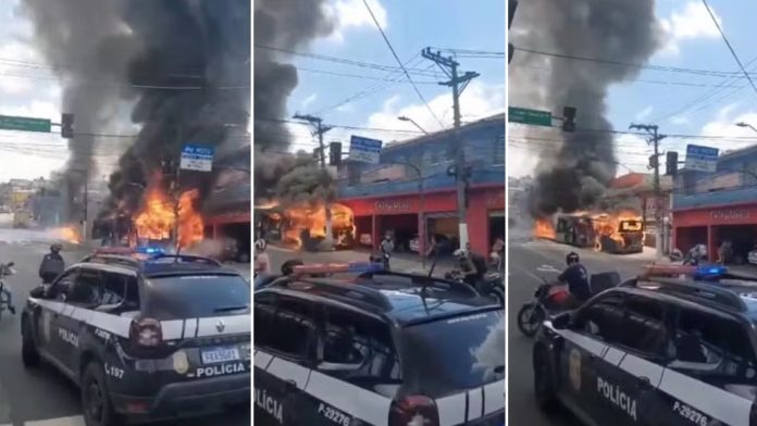 Foto: Explosión en Sao Paulo tras incendio de autobús contra poste eléctrico