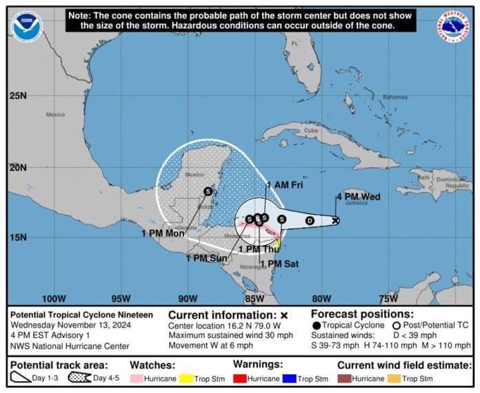 Foto: Alerta de huracán emitida para Honduras y Nicaragua por perturbación en el Caribe