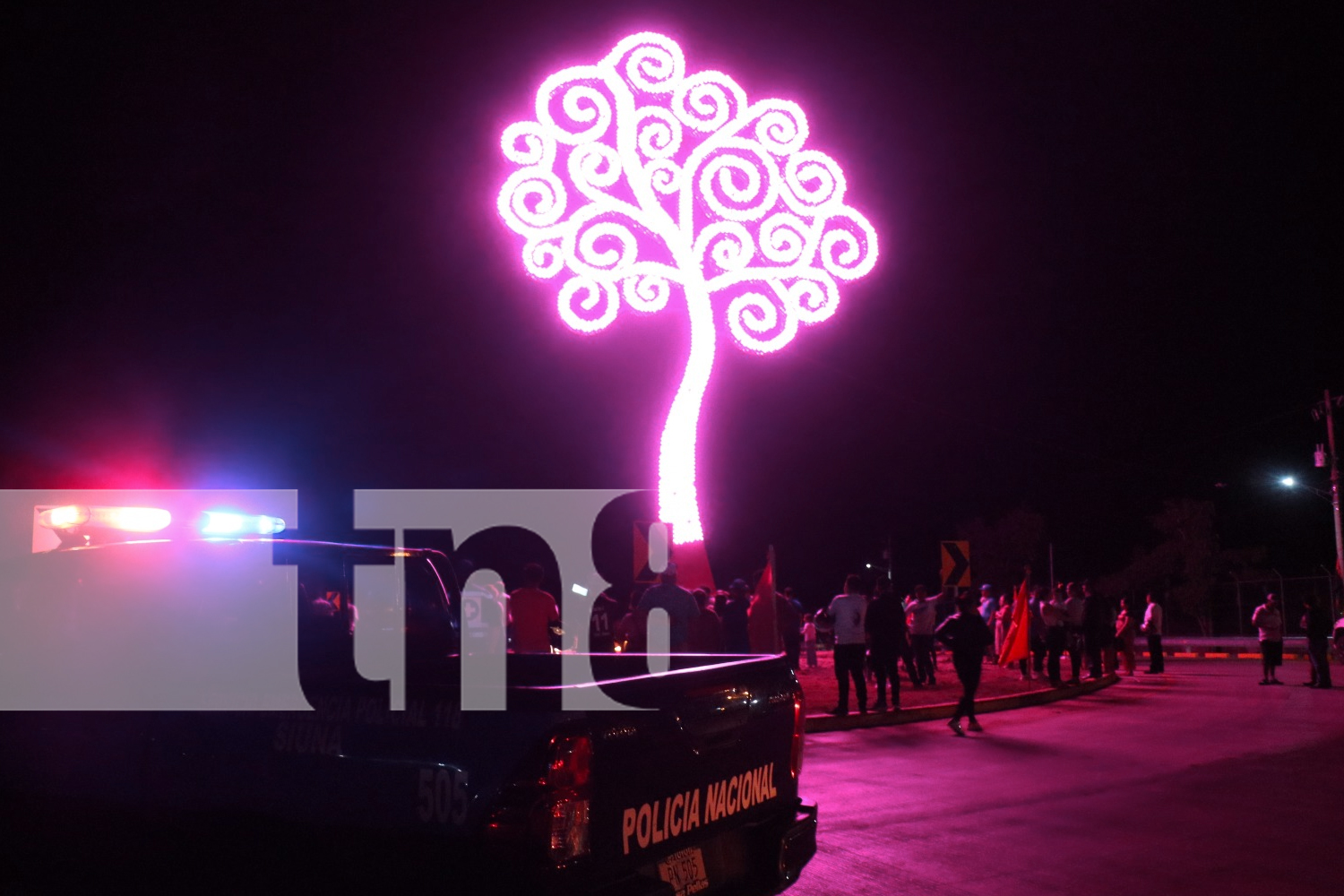 Foto: "El Árbol de la Vida llega a Siuna, iluminando la Rotonda de las Victorias como un símbolo de unidad y esperanza para el Caribe Norte./TN8